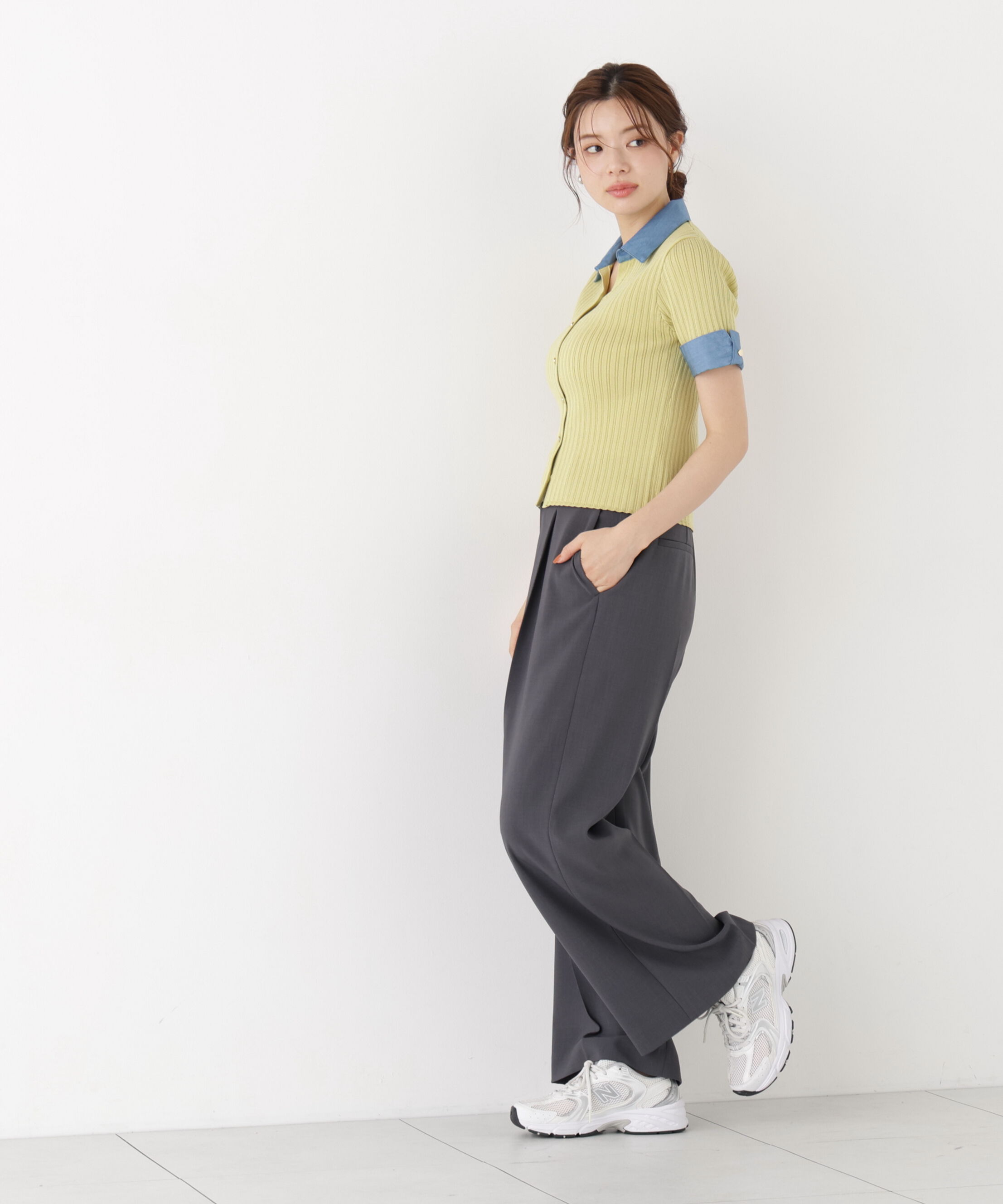 PROPORTION BODY DRESSING「＜a/mie＞デニムカラーリブニット」|カーディガン|