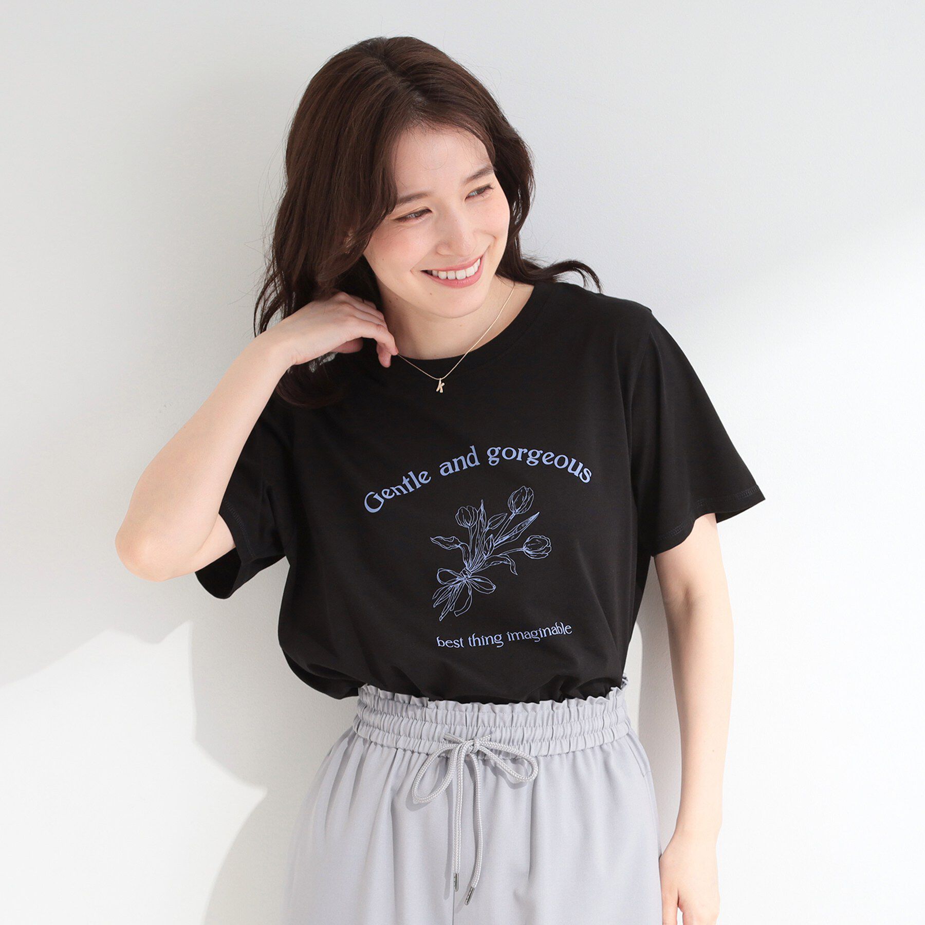 SHOO･LA･RUE「【S-LL/洗濯機可】大人のベーシックカラープリントTシャツ」|Tシャツ・カットソー|