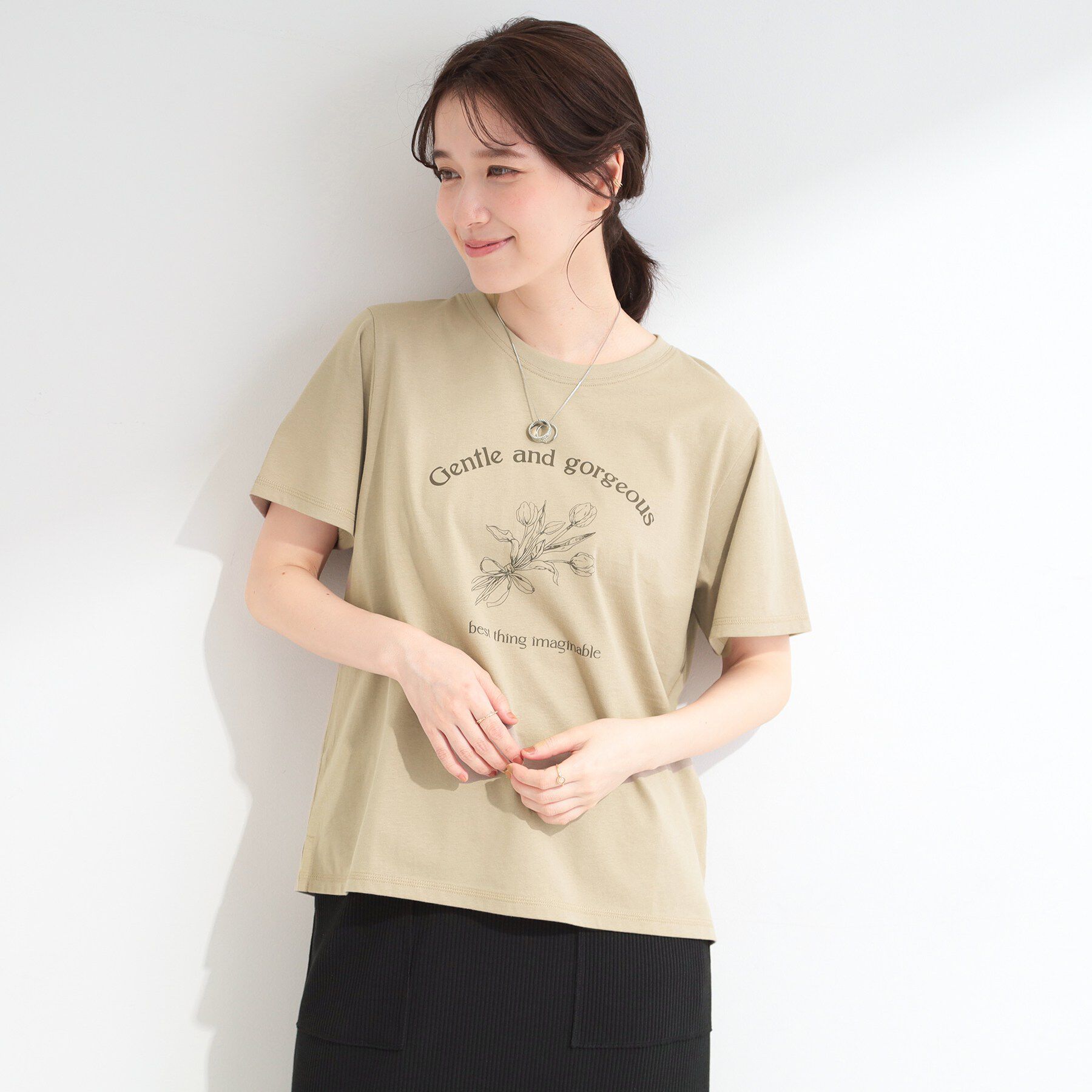 SHOO･LA･RUE「【S-LL/洗濯機可】大人のベーシックカラープリントTシャツ」|Tシャツ・カットソー|