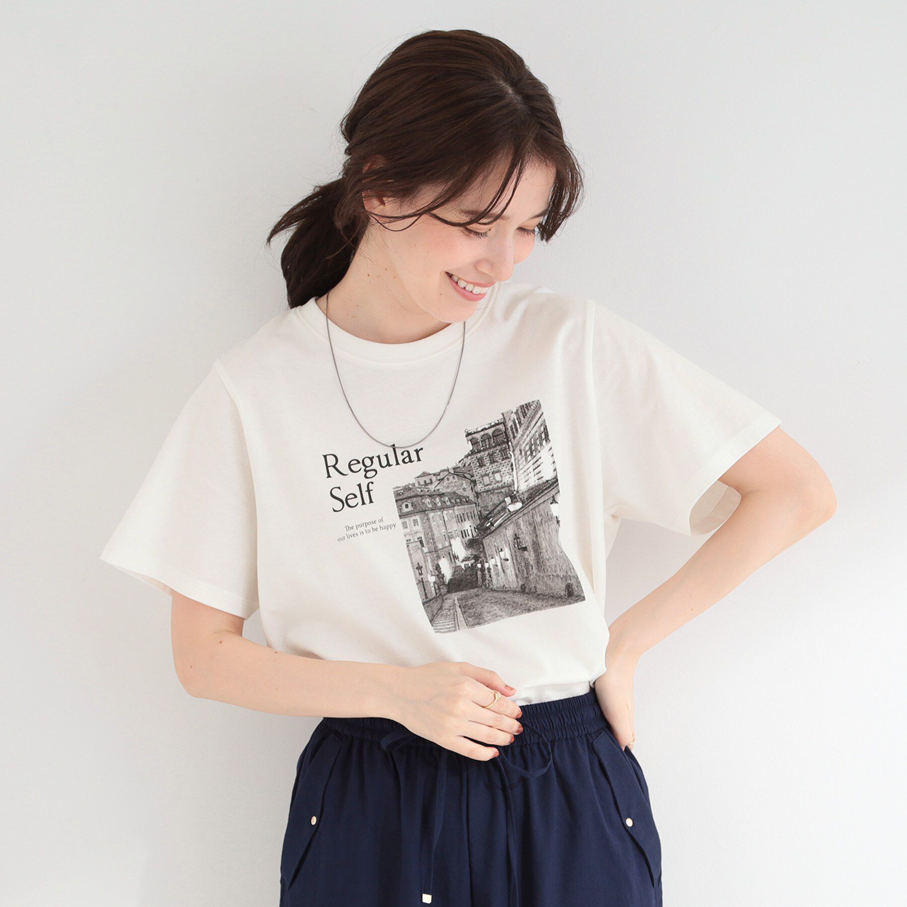 SHOO･LA･RUE「【S-LL/洗濯機可】大人のベーシックカラープリントTシャツ」|Tシャツ・カットソー|