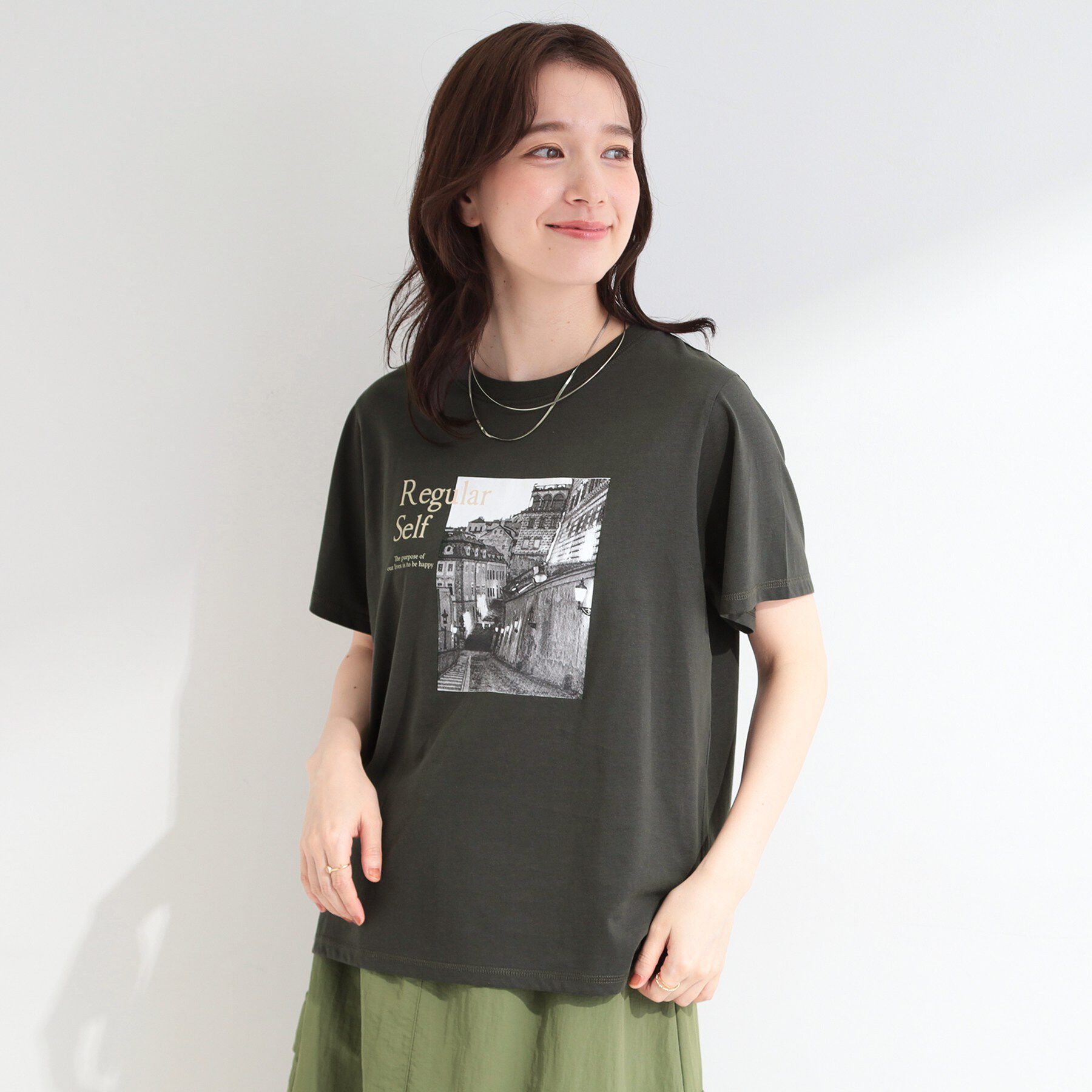 SHOO･LA･RUE「【S-LL/洗濯機可】大人のベーシックカラープリントTシャツ」|Tシャツ・カットソー|