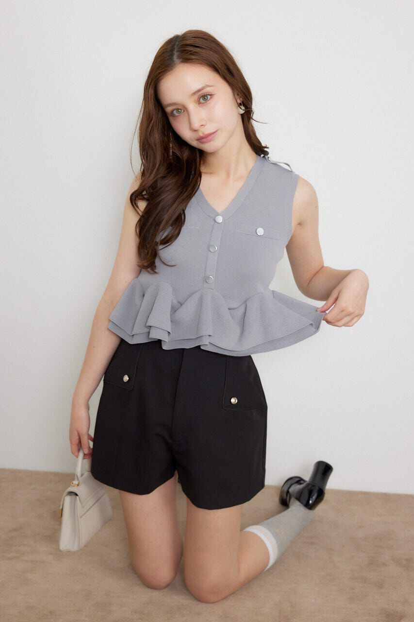 rienda「ボタンポイントペプラムニットトップス」|シャツ・ブラウス|GRY