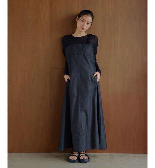 EMMEL REFINES「＜EMMEL REFINES＞EM ギャザーストラップ ジャンパースカート」|ワンピース|BLACK