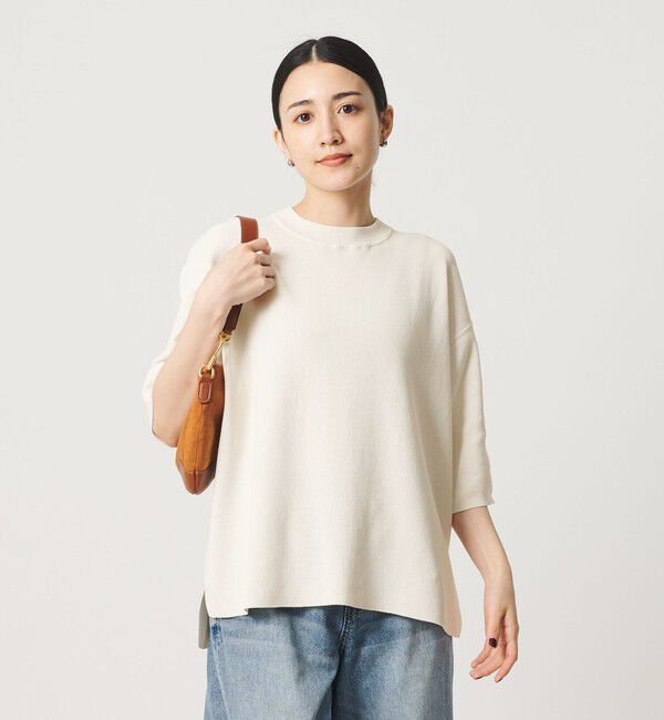 BEAUTY&YOUTH UNITED ARROWS「コットンポリエステル ハーフスリーブ ニットプルオーバー ウォッシャブル」|ニット・セーター|OFF WHITE