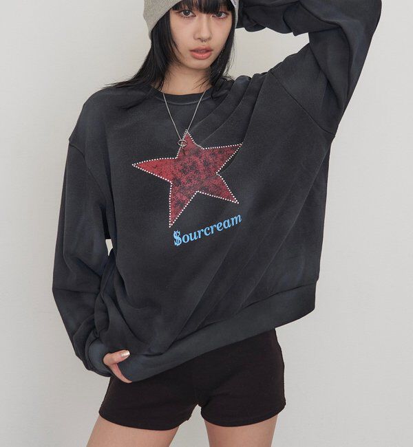  「【Sourcream】スターラインストーンクルースウェット」|Tシャツ・カットソー|