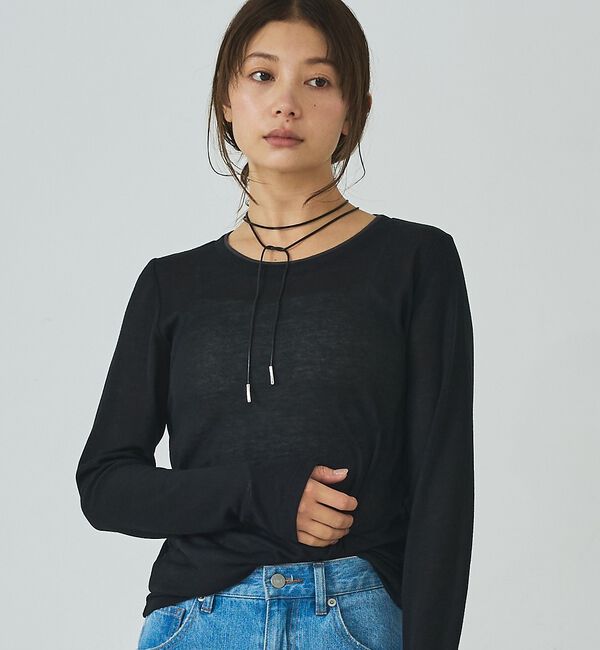 abahouse mavie「ダブル襟シアーフライスプルオーバー」|Tシャツ・カットソー|ブラック