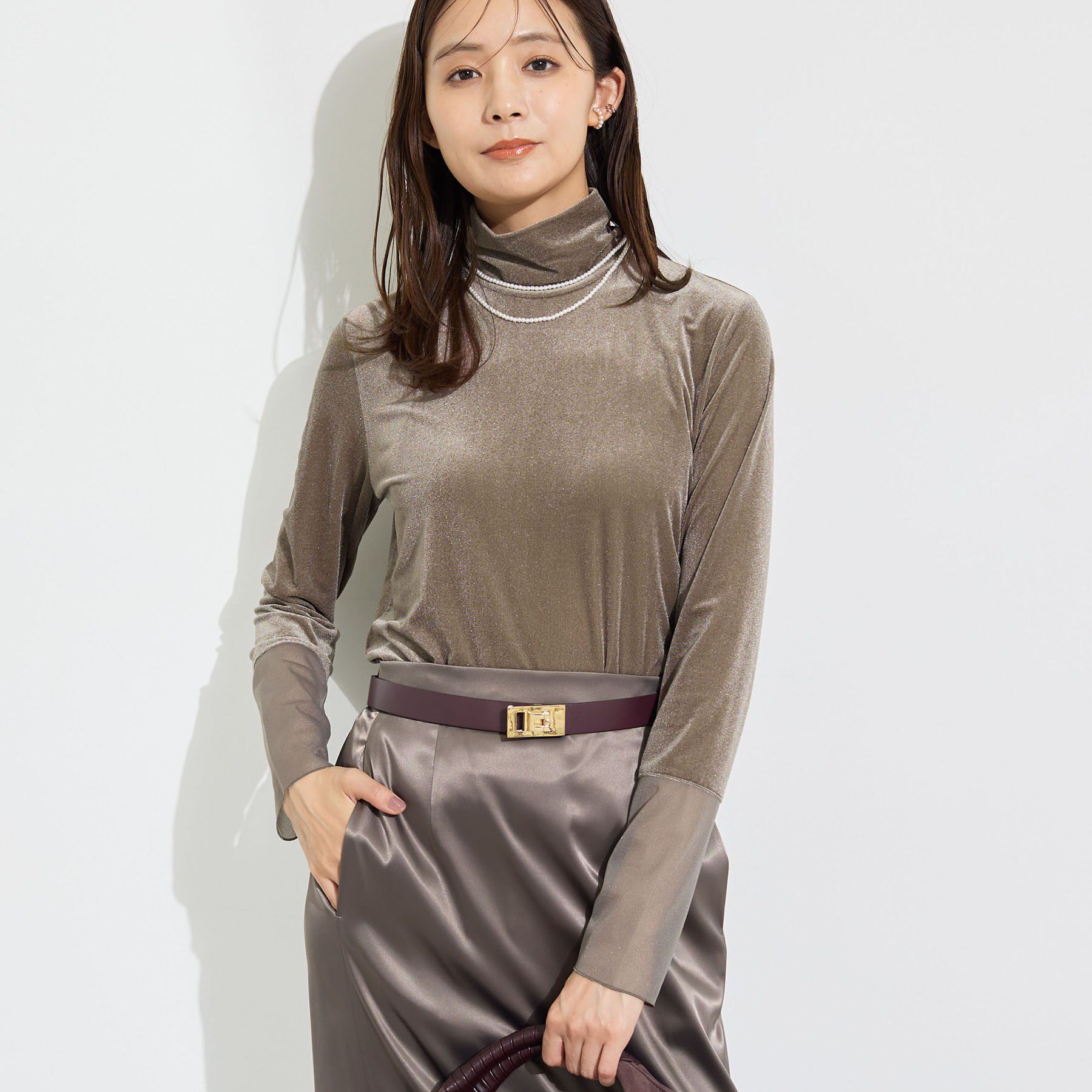 INDIVI「【レイヤード／袖口シアー／日本製】ベロアジャージトップス」|Tシャツ・カットソー|