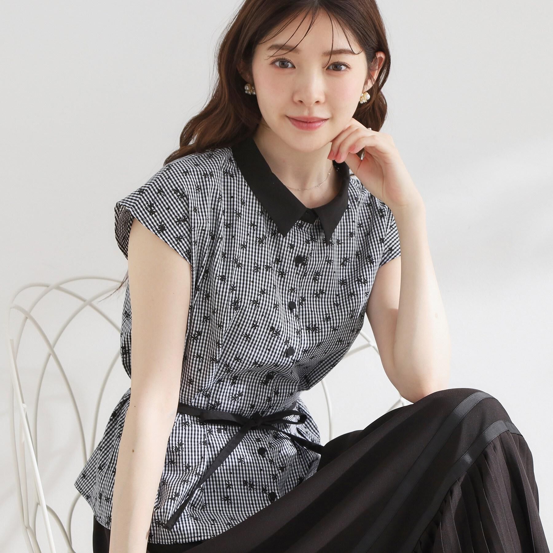 Couture broach「【洗える】フラワープリント チェックシャツ」|シャツ・ブラウス|ブラック(219)