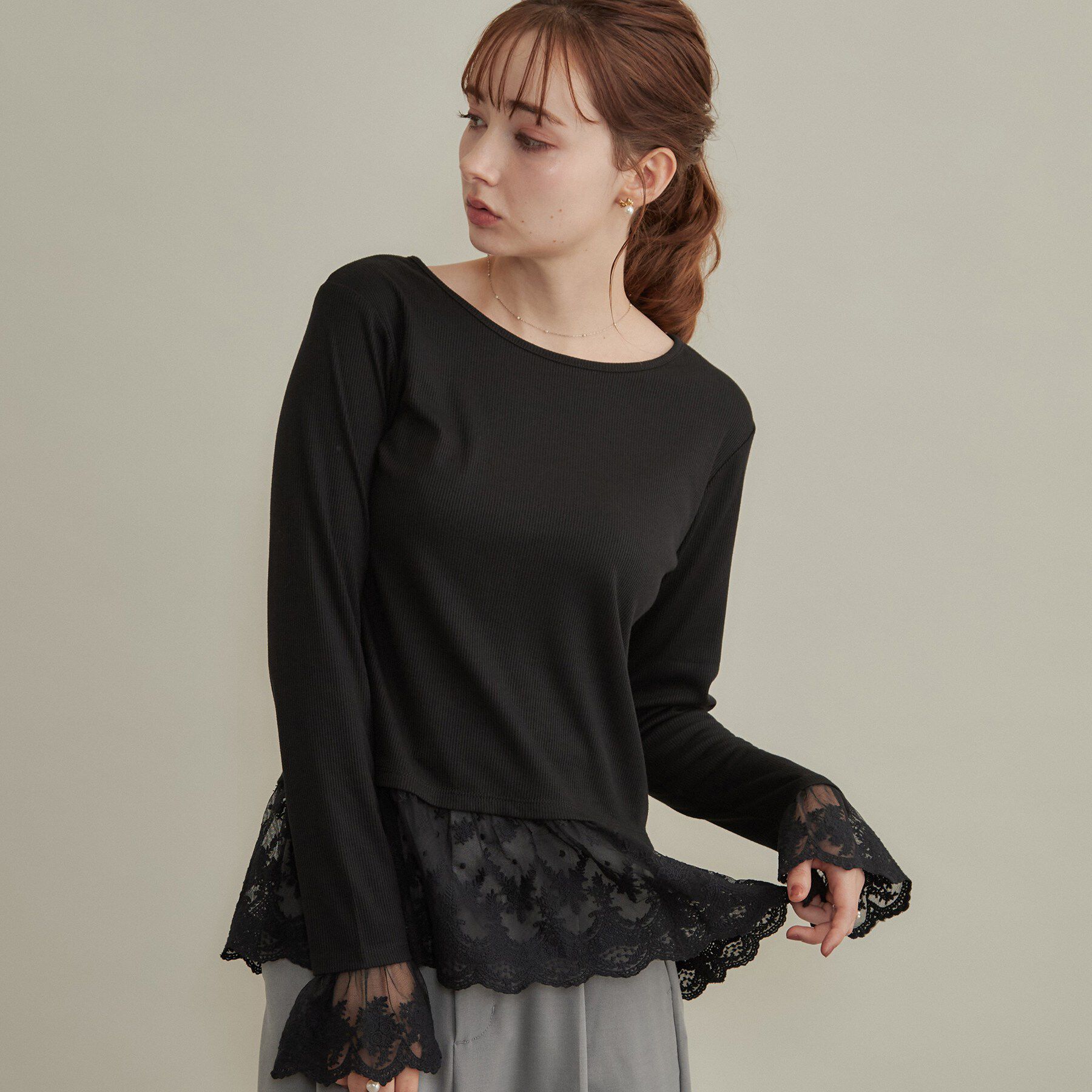 Couture broach「【重ね着で楽しめる・洗濯機可】レース レイヤードトップス」|Tシャツ・カットソー|