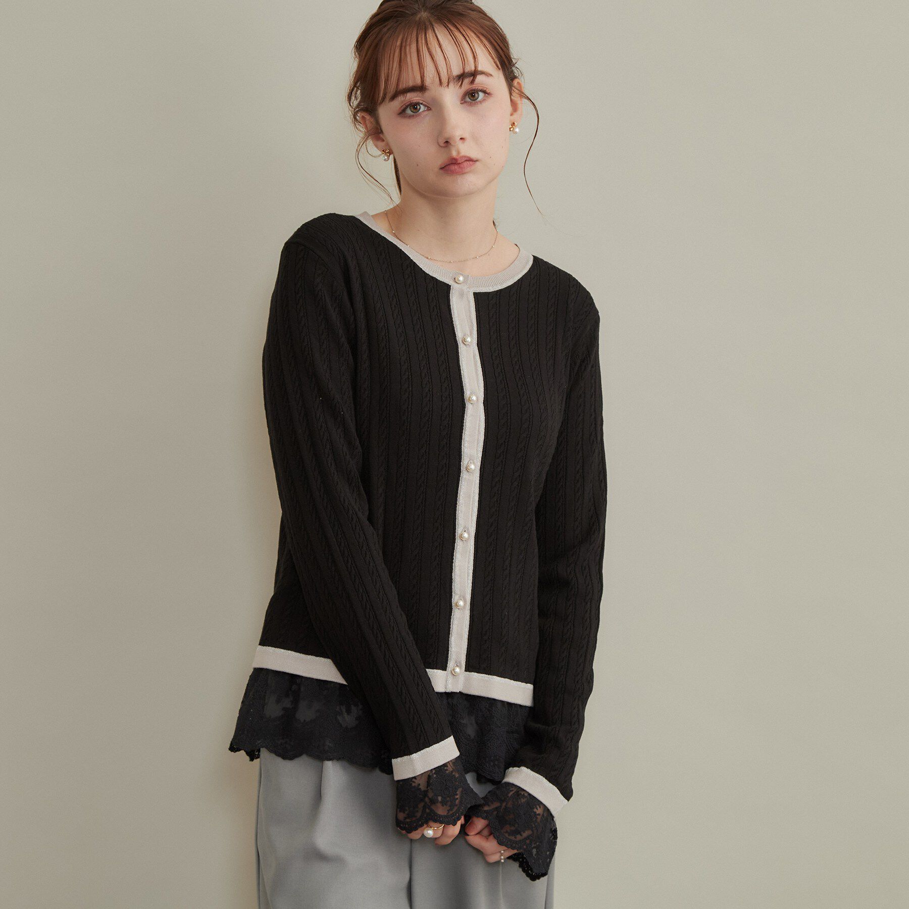 Couture broach「【重ね着で楽しめる・洗濯機可】レース レイヤードトップス」|Tシャツ・カットソー|