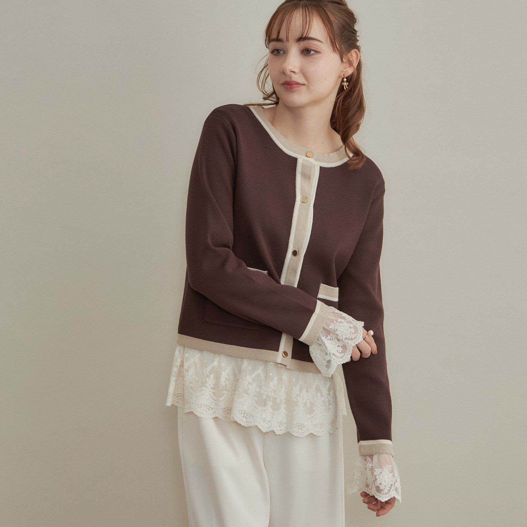 Couture broach「【重ね着で楽しめる・洗濯機可】レース レイヤードトップス」|Tシャツ・カットソー|