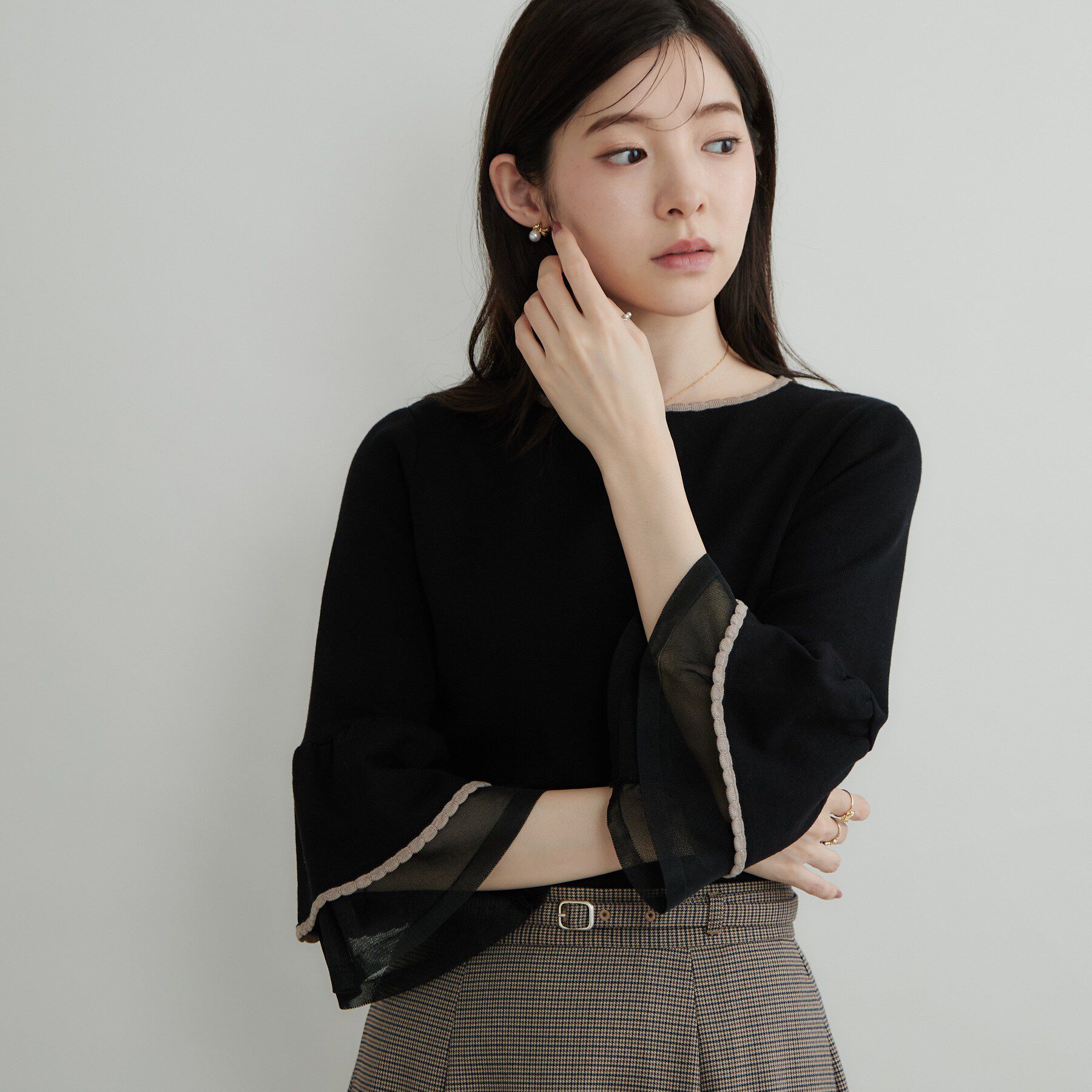 Couture broach「【袖レイヤードが軽やか】シアーフレア袖ニット」|ニット・セーター|