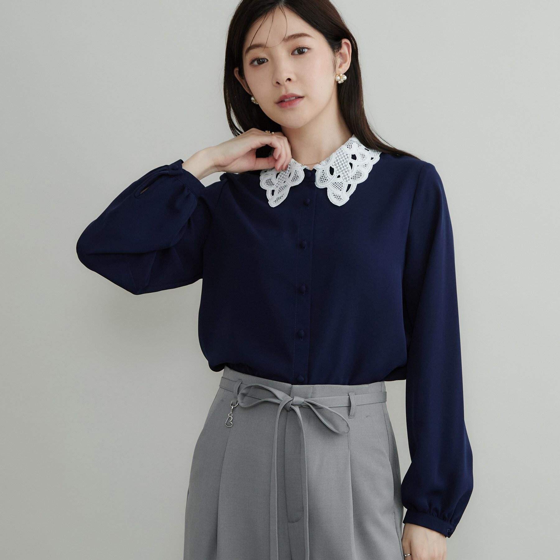 Couture broach「【お顔まわり彩る】レース衿ジョーゼットブラウス」|シャツ・ブラウス|