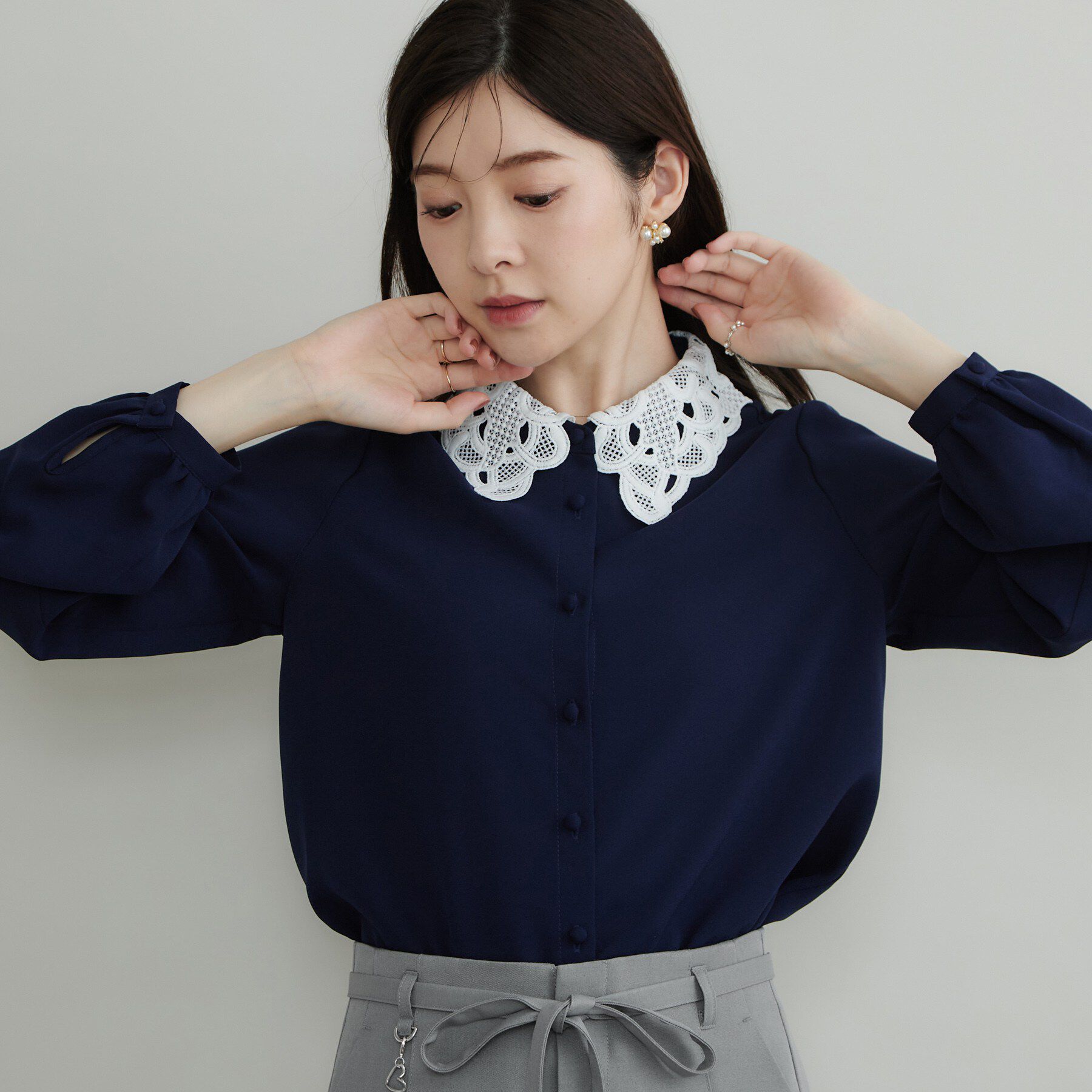 Couture broach「【お顔まわり彩る】レース衿ジョーゼットブラウス」|シャツ・ブラウス|