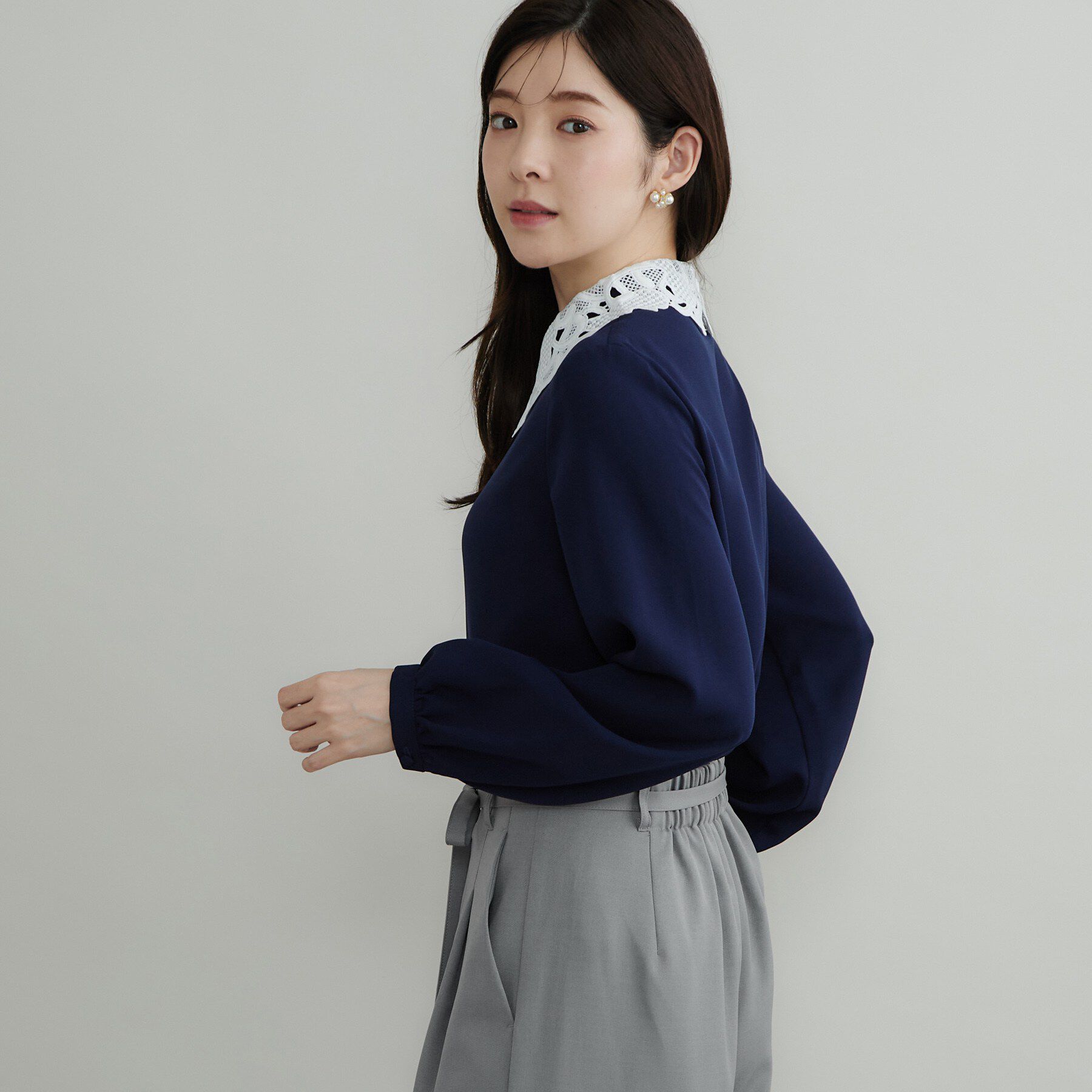Couture broach「【お顔まわり彩る】レース衿ジョーゼットブラウス」|シャツ・ブラウス|