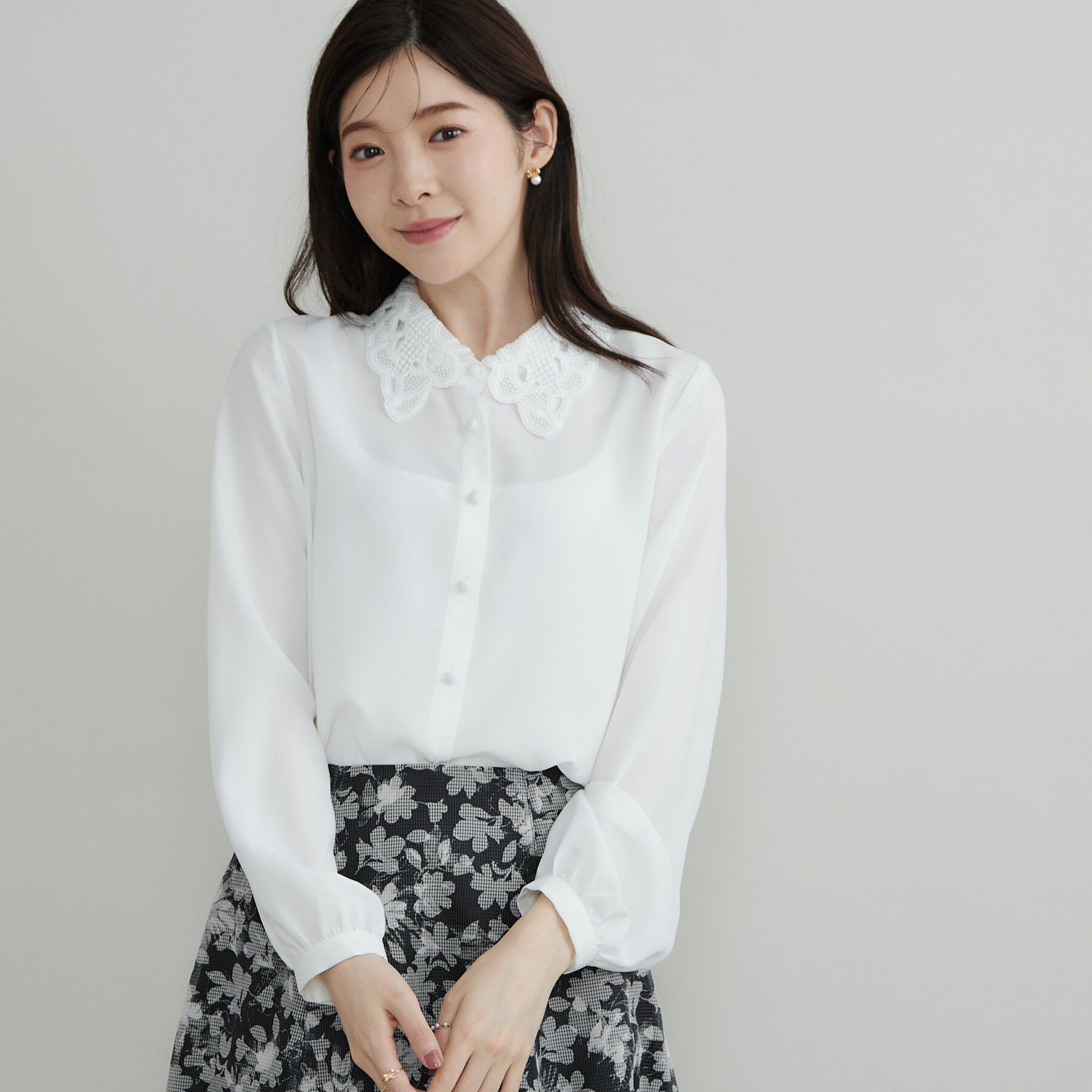 Couture broach「【お顔まわり彩る】レース衿ジョーゼットブラウス」|シャツ・ブラウス|