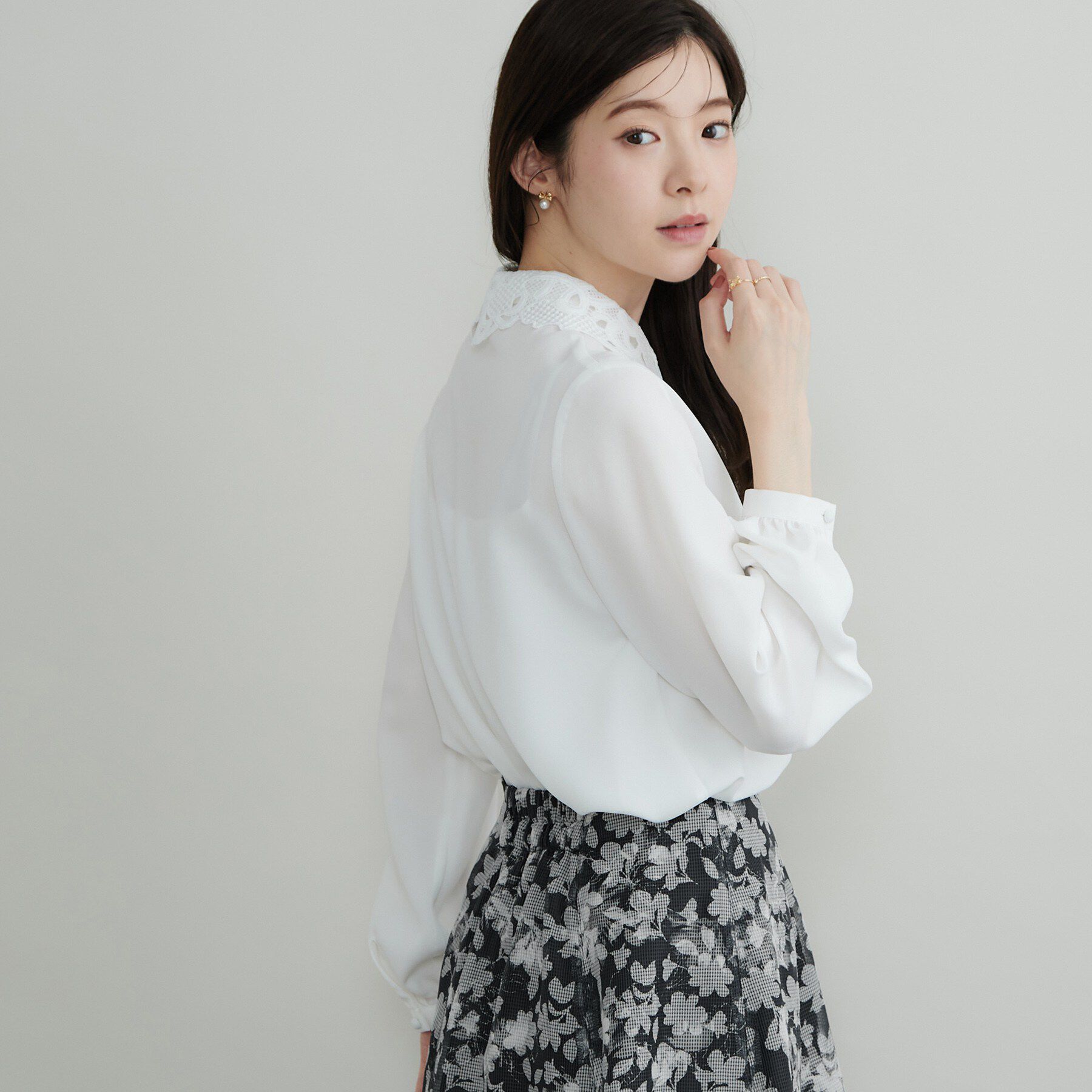 Couture broach「【お顔まわり彩る】レース衿ジョーゼットブラウス」|シャツ・ブラウス|