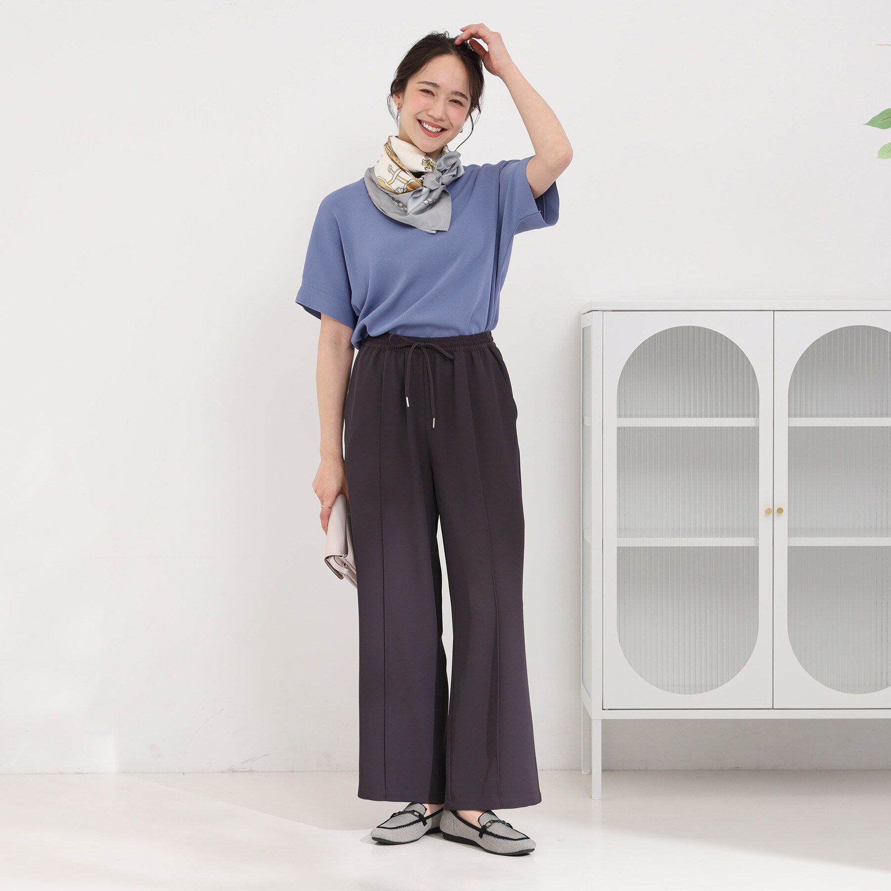 SHOO･LA･RUE「【毎日洗える/UV】二の腕隠れる さらっとドルマン半袖ニット」|ニット・セーター|