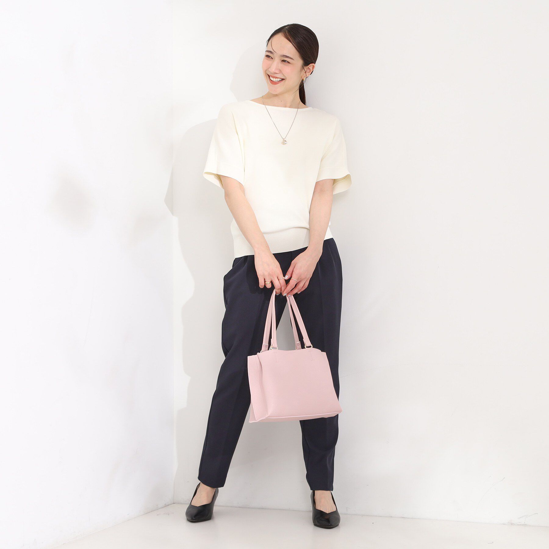 SHOO･LA･RUE「【毎日洗える/UV】二の腕隠れる さらっとドルマン半袖ニット」|ニット・セーター|