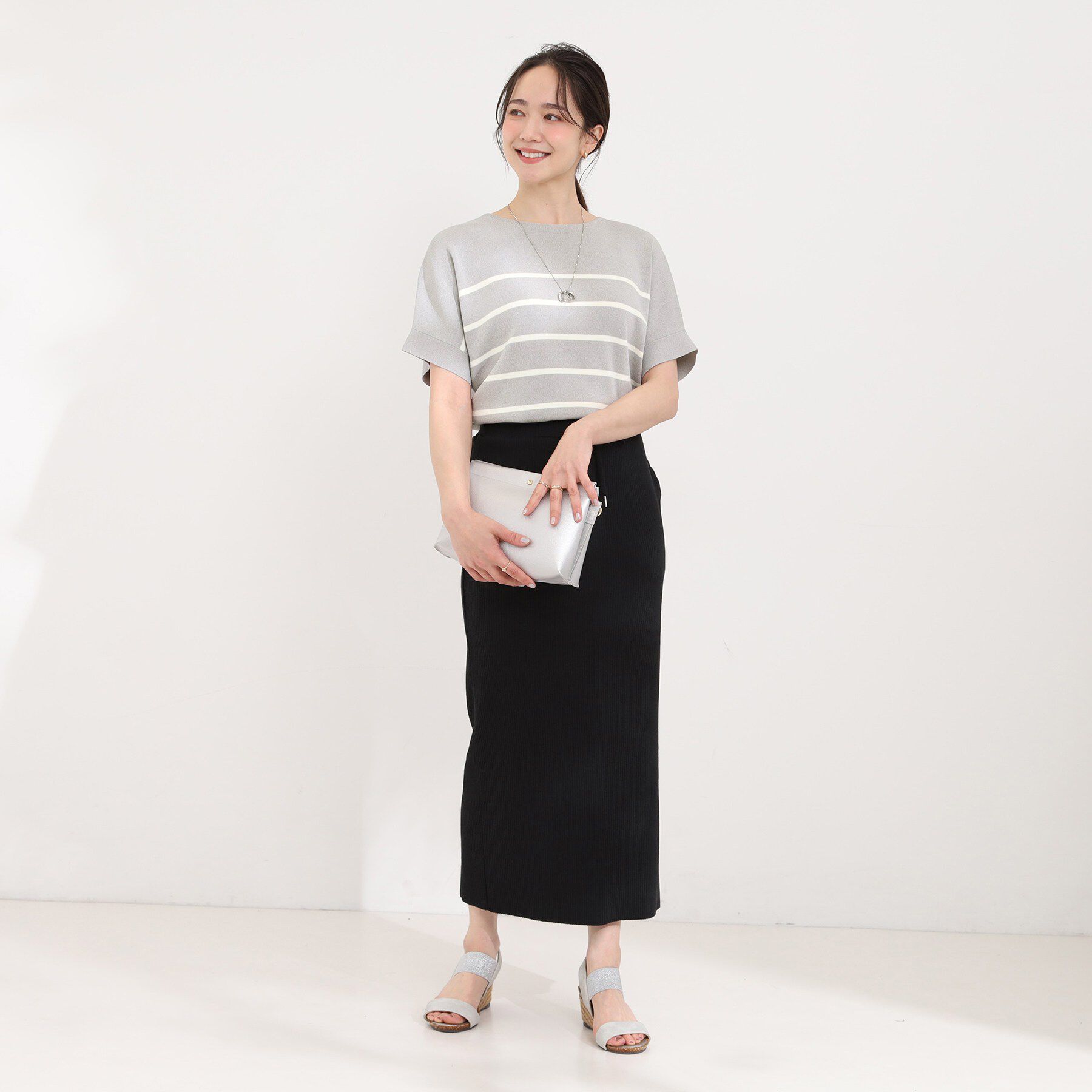 SHOO･LA･RUE「【毎日洗える/UV】二の腕隠れる さらっとドルマン半袖ニット」|ニット・セーター|