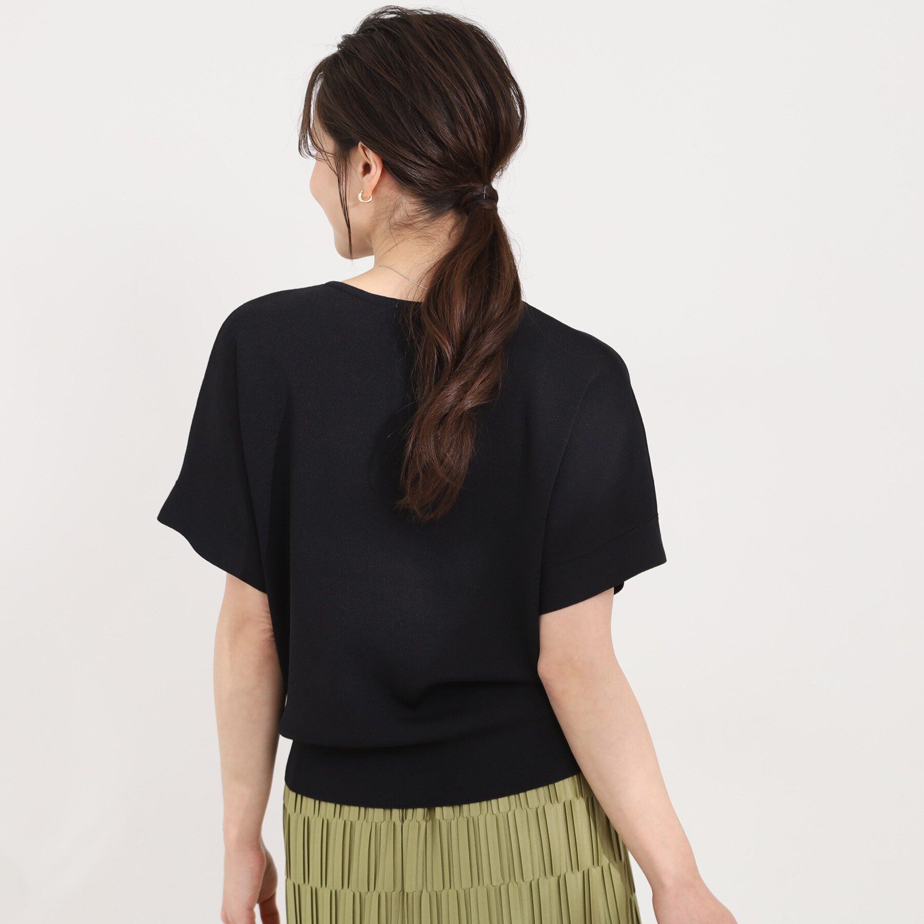 SHOO･LA･RUE「【毎日洗える/UV】二の腕隠れる さらっとドルマン半袖ニット」|ニット・セーター|