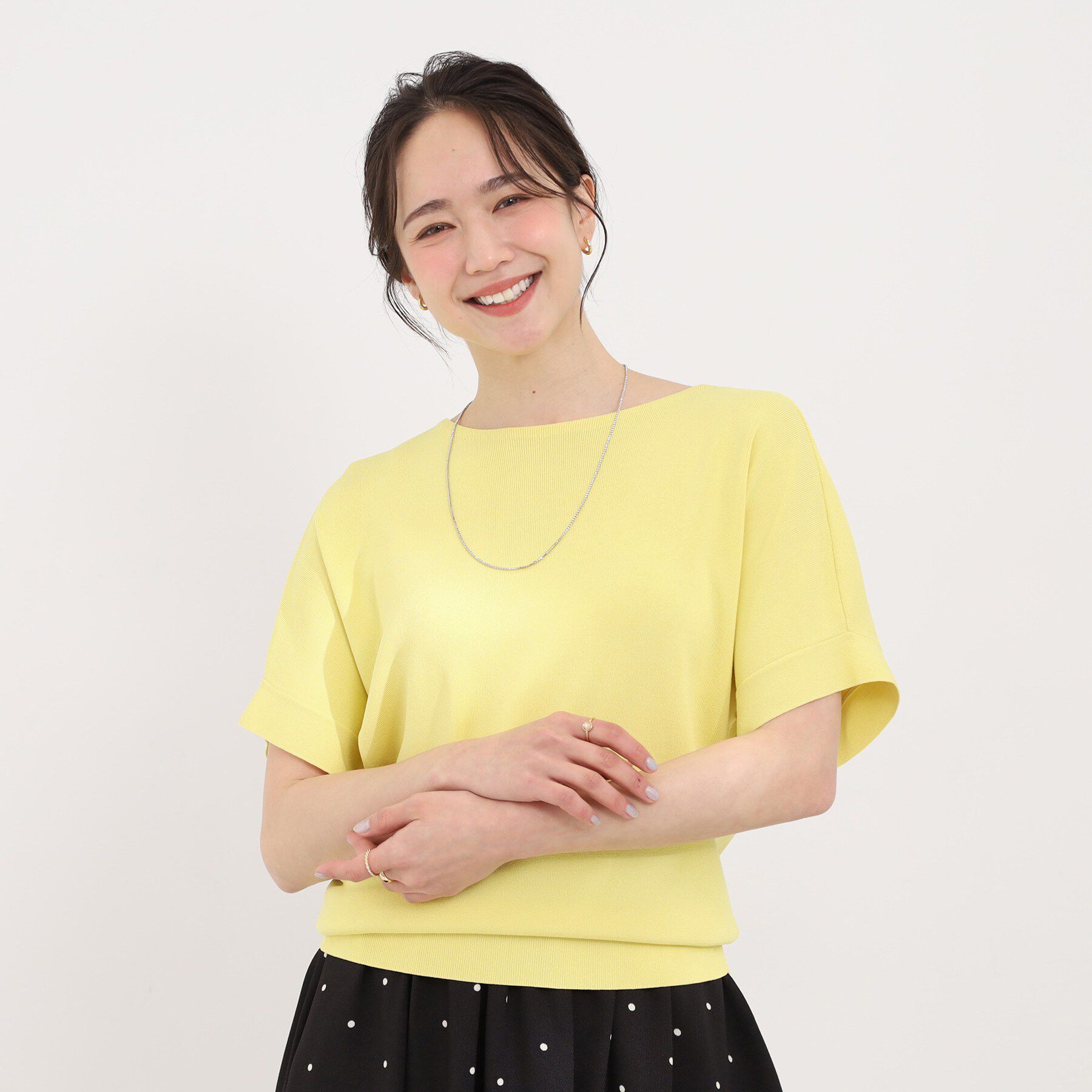 SHOO･LA･RUE「【毎日洗える/UV】二の腕隠れる さらっとドルマン半袖ニット」|ニット・セーター|