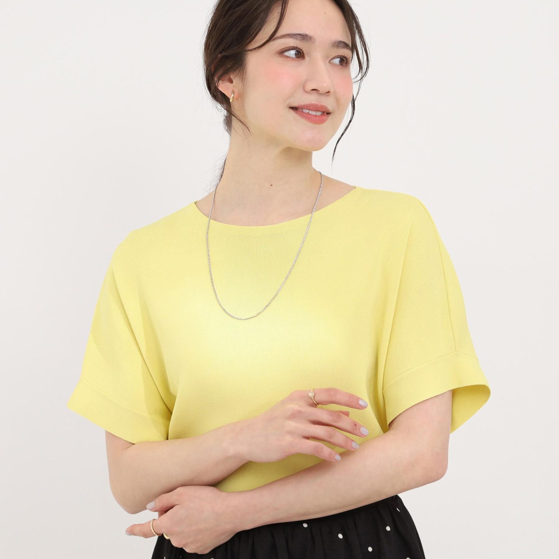 SHOO･LA･RUE「【毎日洗える/UV】二の腕隠れる さらっとドルマン半袖ニット」|ニット・セーター|イエロー(031)