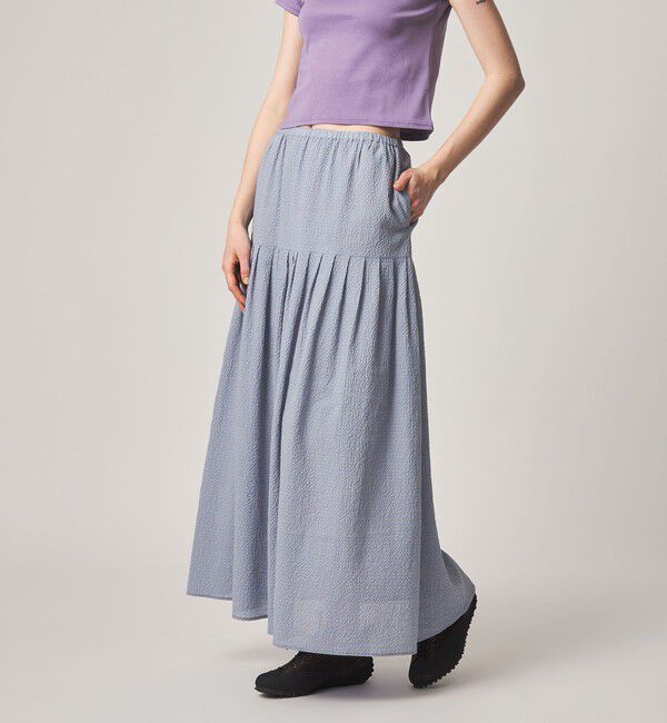 STEVEN ALAN「＜Steven Alan＞コットン サッカー タック ロング スカート」|スカート|LT.BLUE