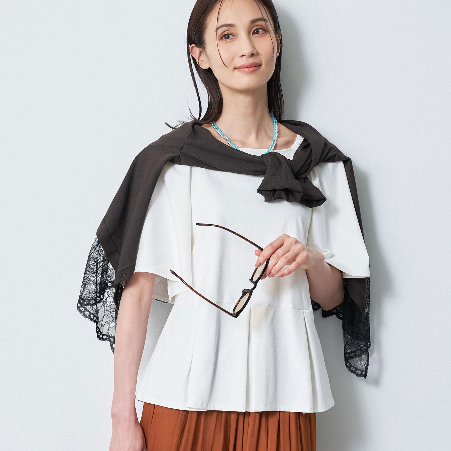 Reflect「【UVカット／接触冷感／吸水速乾】フレアスリーブペプラムカットソー」|Tシャツ・カットソー|ホワイト(001)