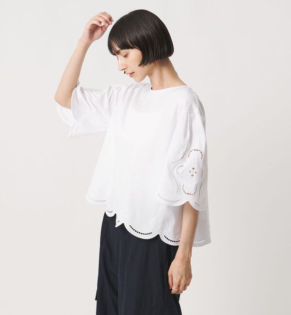 UNITED ARROWS「エンブロイダリー スカラップ Tシャツ」|Tシャツ・カットソー|
