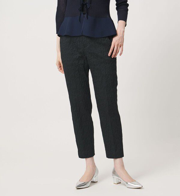 UNITED ARROWS「フクレ ジャガード スリムパンツ ‐ストレッチ ウォッシャブル‐」|スラックス|BLACK