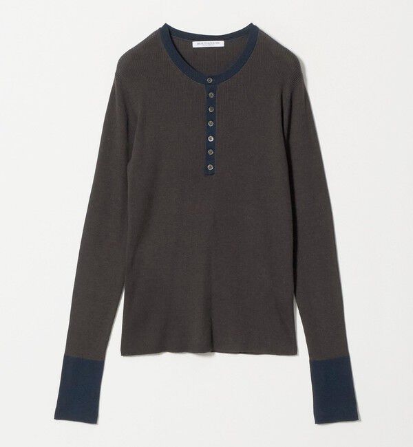 BEAUTY&YOUTH UNITED ARROWS「バイカラー ヘンリーネック リブ ニットプルオーバー ウォッシャブル」|ニット・セーター|DK.GRAY