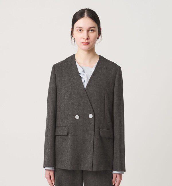 BEAUTY&YOUTH UNITED ARROWS「【WEB限定 Wardrobe DAILY MINIMAL】メランジ ダブルノーカラージャケット ウォッシャブル」|ノーカラージャケット|