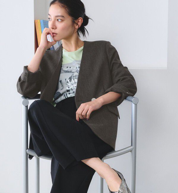 BEAUTY&YOUTH UNITED ARROWS「【WEB限定 Wardrobe DAILY MINIMAL】メランジ ダブルノーカラージャケット ウォッシャブル」|ノーカラージャケット|