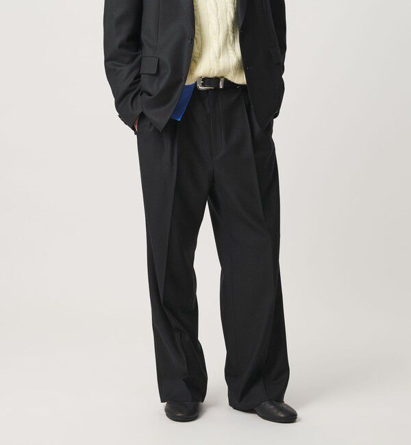 BEAUTY&YOUTH UNITED ARROWS「N/SUIT サキソニー 2プリーツ ワイド スラックス」|チノ|BLACK