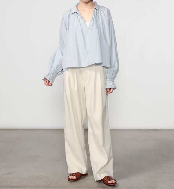  「INDIA INDUSTRY | コットン 長袖スキッパーシャツ STRIPE WOMEN」|シャツ・ブラウス|
