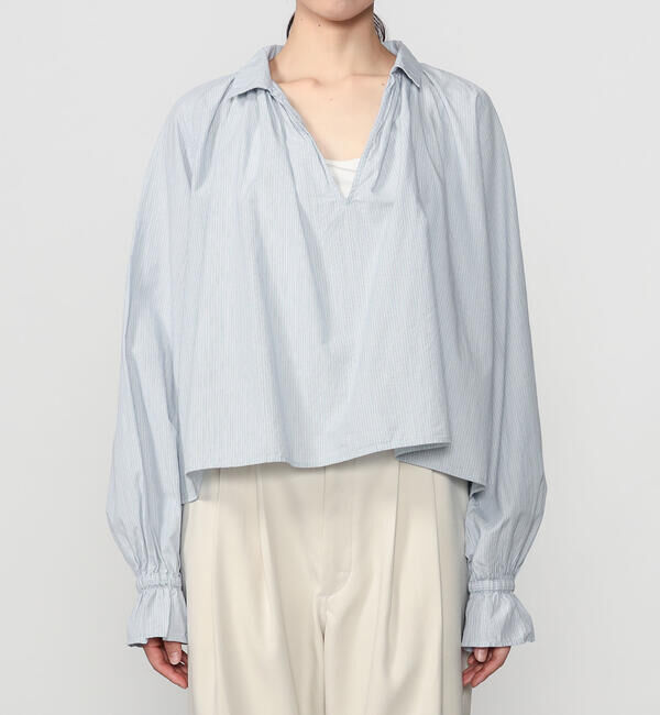  「INDIA INDUSTRY | コットン 長袖スキッパーシャツ STRIPE WOMEN」|シャツ・ブラウス|