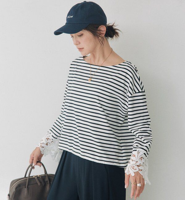  「【接触冷感/透湿性/紫外線防止】レースカフスカットソー」|Tシャツ・カットソー|