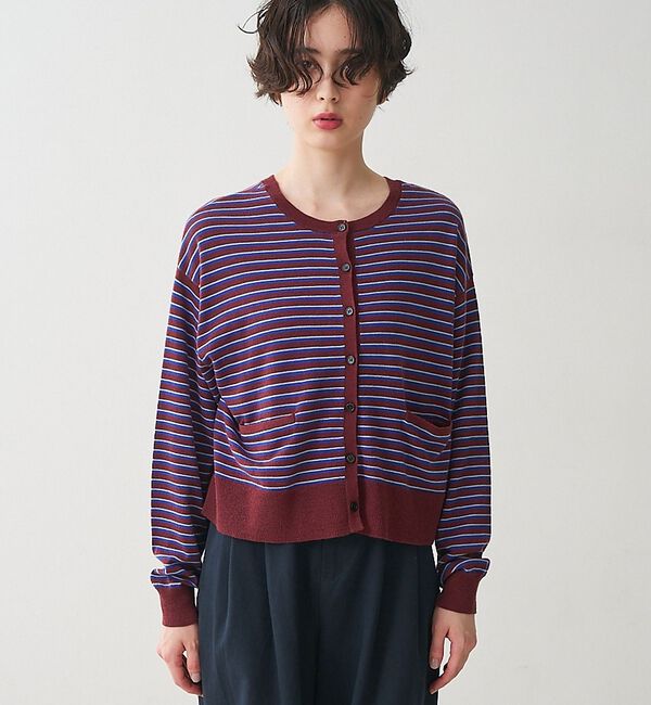 collex「クルーネックショート丈ボーダーカーディガン」|カーディガン|