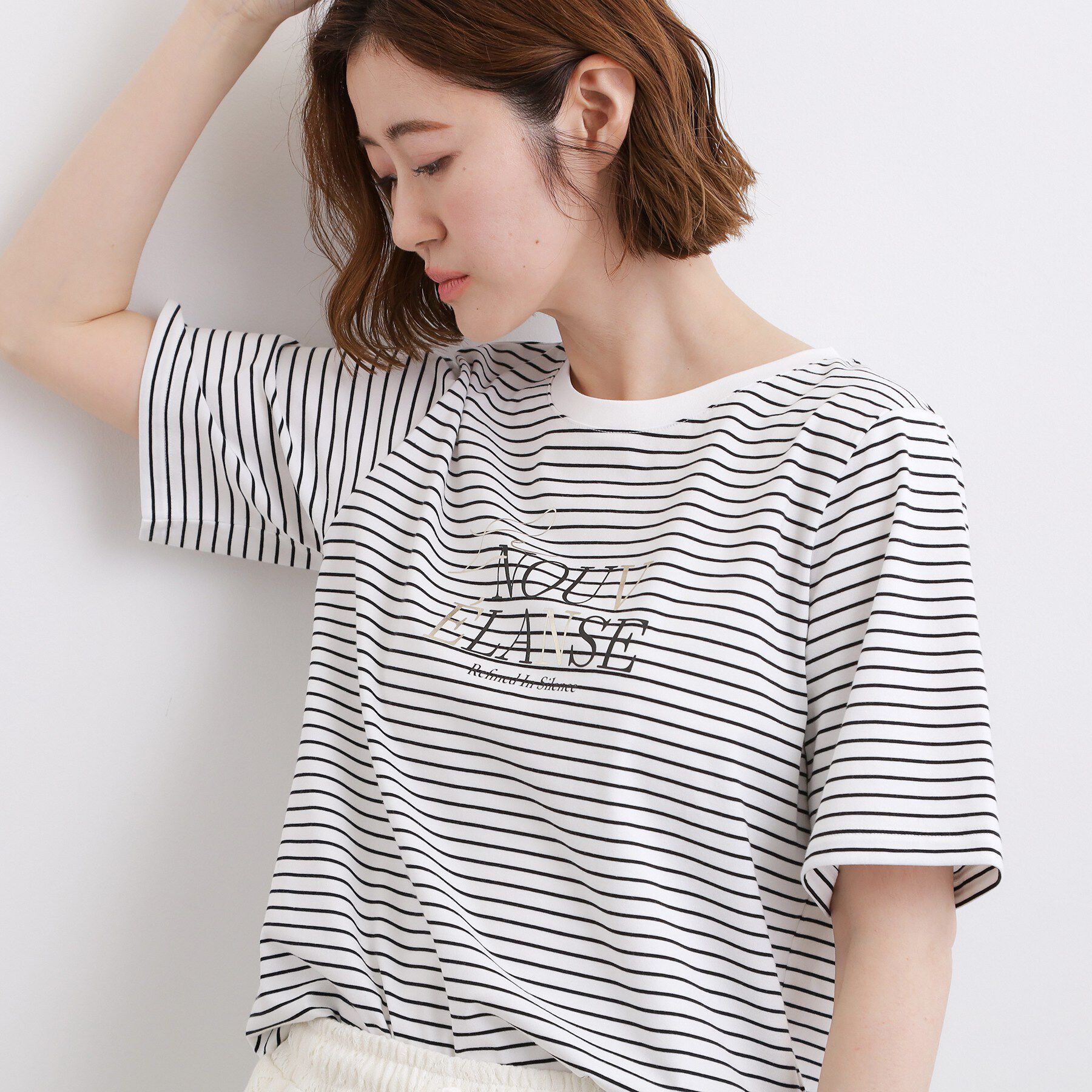 grove「【吸水速乾・UVカット・接触冷感・マシンウォッシャブル】ベーシックMIXロゴプリントT」|Tシャツ・カットソー|ボーダー(303)