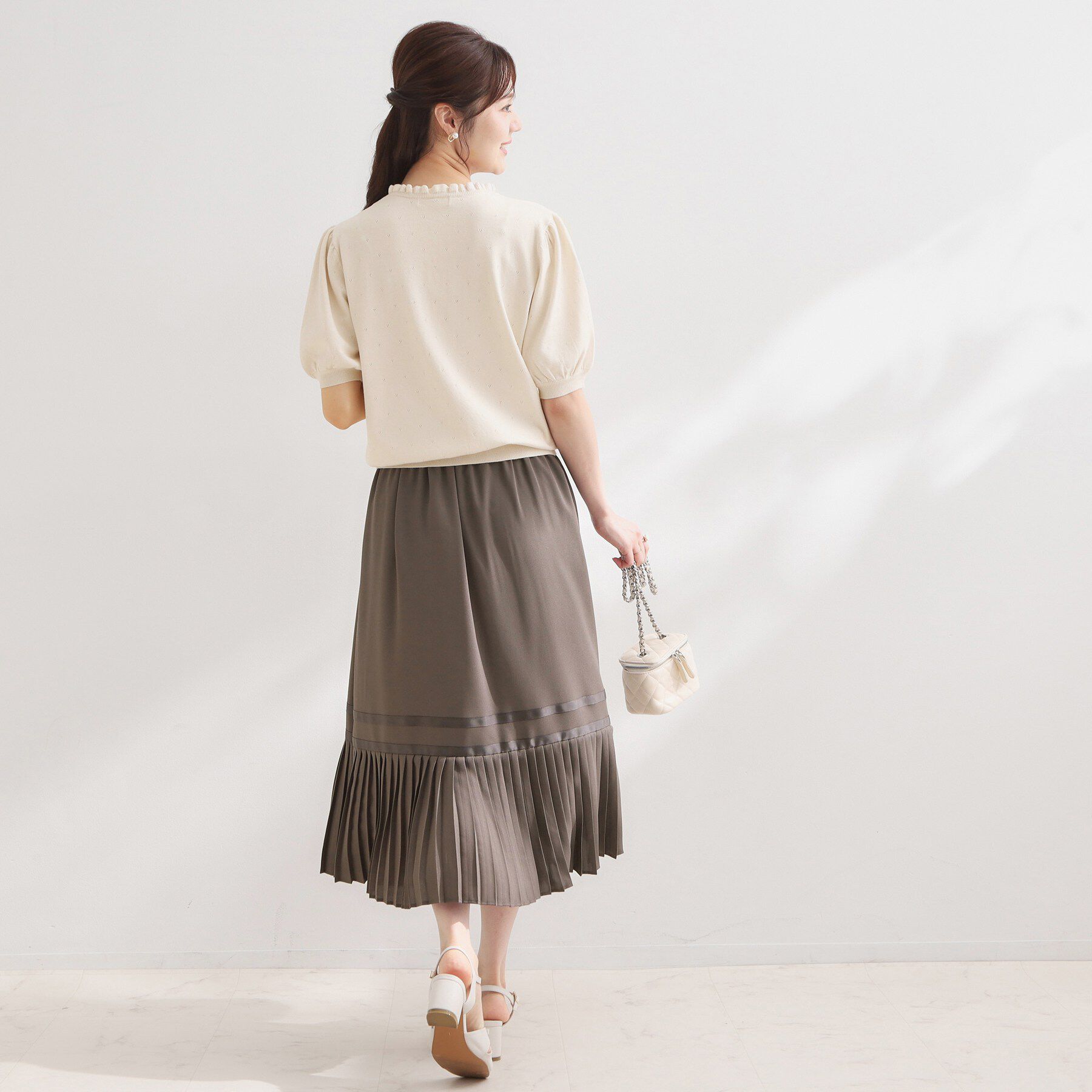 Couture broach「【洗える】透かし編み 半袖フリルカーデ」|カーディガン|