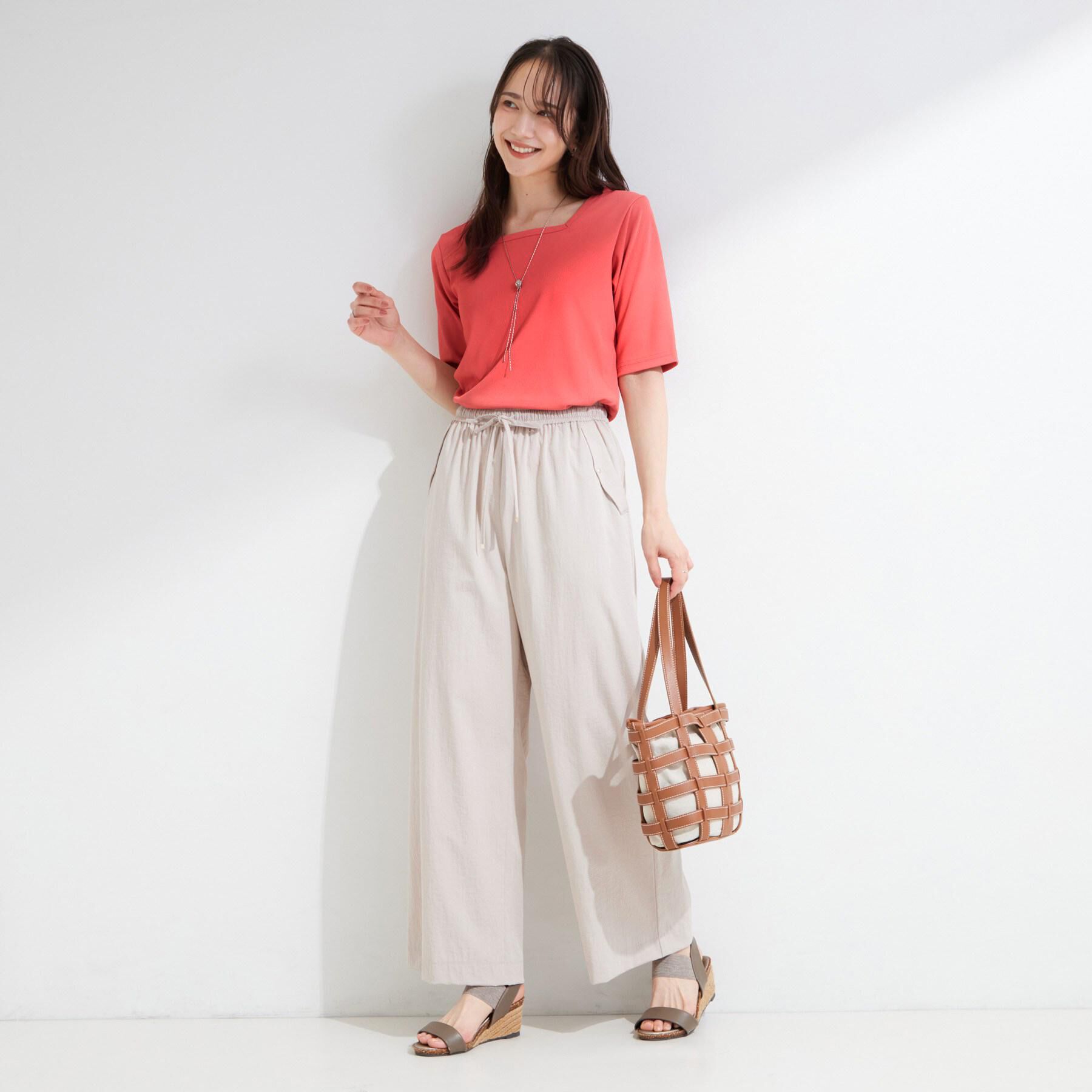 SHOO･LA･RUE「【前後2WAY/S-LL/洗濯機可】着回しやすい 5分袖テレコトップス」|Tシャツ・カットソー|