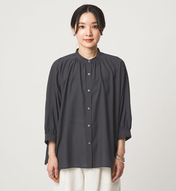UNITED ARROWS green label relaxing「【WEB限定】＜at ease＞ノーカラー ギャザー ブラウス UVカット 通気性」|シャツ・ブラウス|