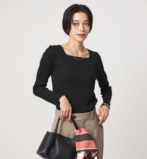 UNITED ARROWS green label relaxing「ブライトリブ スクエアネック ロングスリーブ カットソー」|Tシャツ・カットソー|BLACK