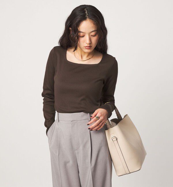 UNITED ARROWS green label relaxing「ブライトリブ スクエアネック ロングスリーブ カットソー」|Tシャツ・カットソー|DK.BROWN