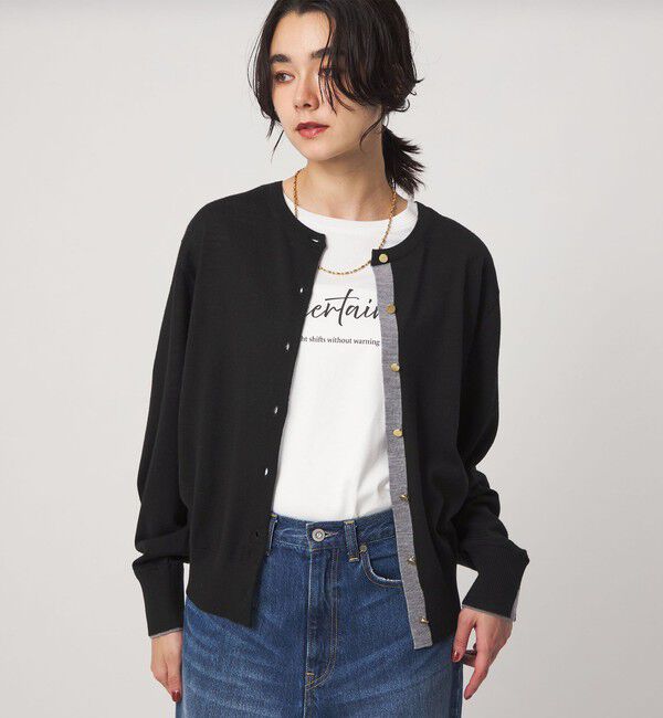 UNITED ARROWS green label relaxing「エブリニット 2WAY クルーネック カーディガン」|カーディガン|BLACK