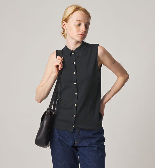 STEVEN ALAN「＜Steven Alan＞コットン ポロカラー ノースリーブ トップス」|Tシャツ・カットソー|BLACK