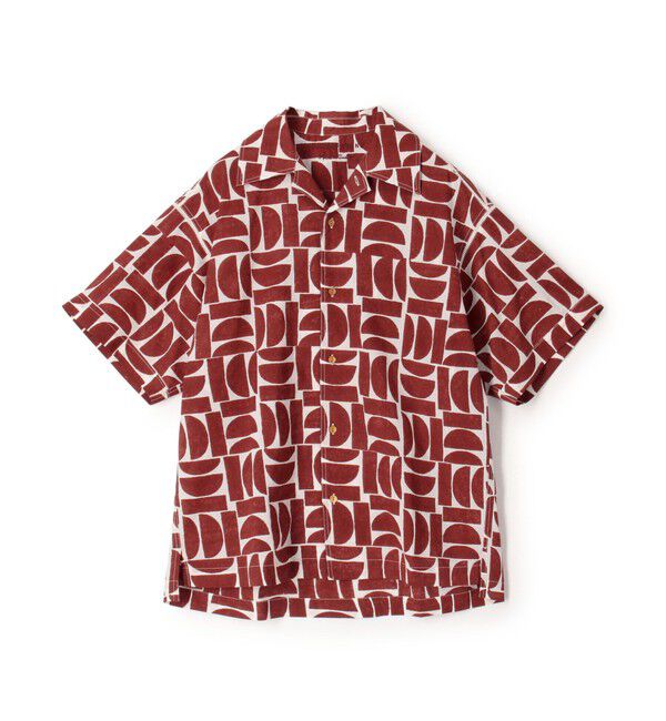 TOMORROWLAND MENS「インドコットンブロックプリント ブルゾンカラー半袖シャツ」|シャツ・ブラウス|14 レッド系