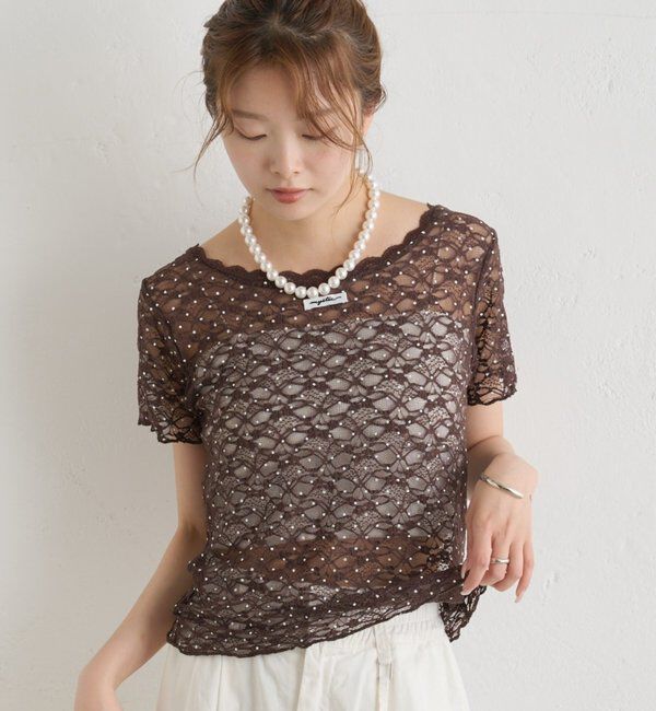  「レースメローフレンチT」|Tシャツ・カットソー|ブラウン