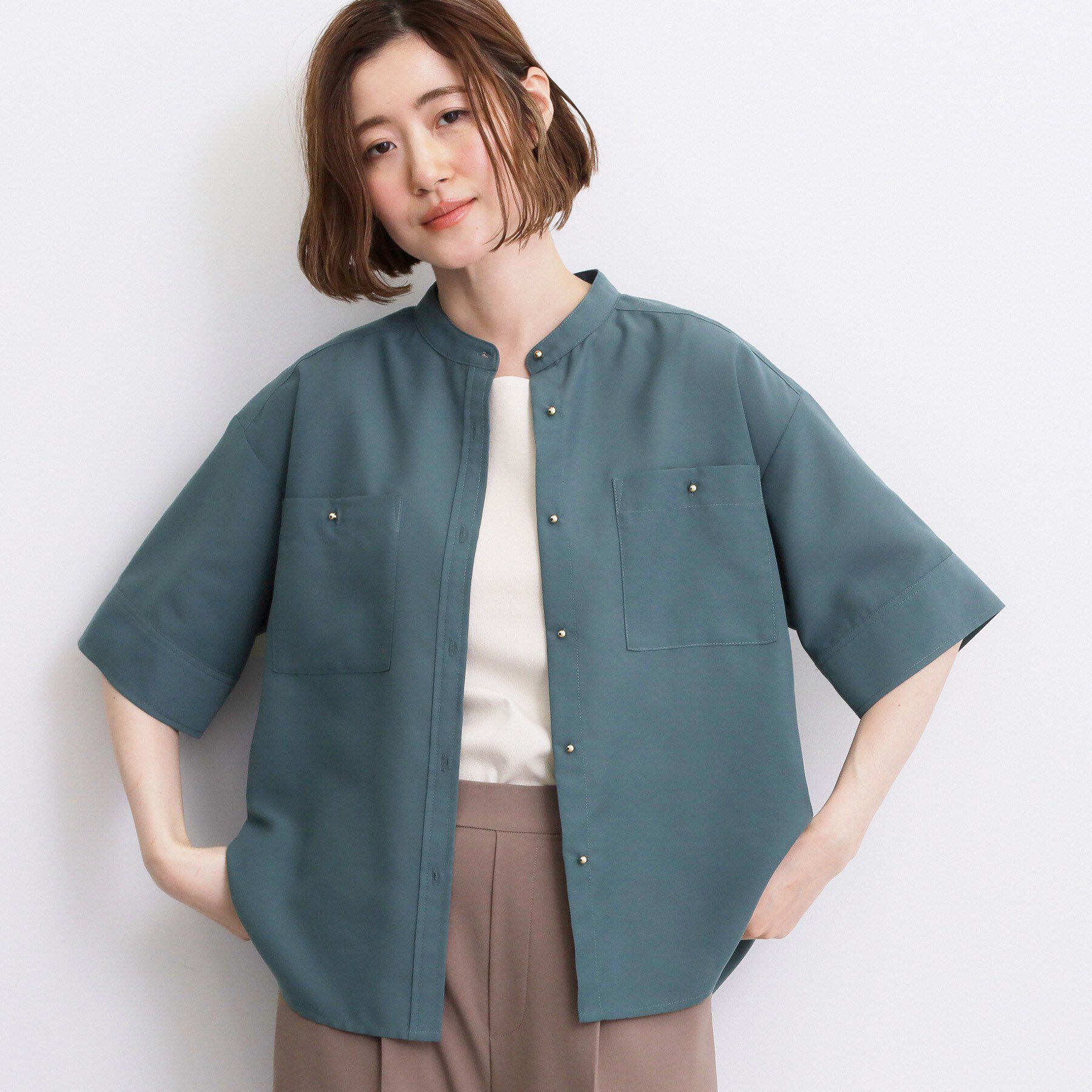 grove「【洗濯機◎】ほんのり大人の透け感、シアーカバーブラウス」|シャツ・ブラウス|グリーン(022)